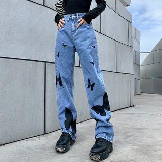 Butterfly Print Loose-fit Jeans