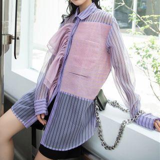 Ruffle Panel Striped Long-sleeve Shirt