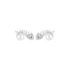 Sterling Silver Fashion Creative Fish Bone White Freshwater Pearl Stud Earrings With Cubic Zirconia Silver - One Size