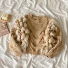 Faux Wool Sleeve Panel Knit Sweater