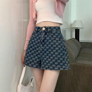 High Waist Print Denim Shorts