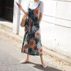 Spaghetti-strap Wide-leg Pattern Jumpsuit