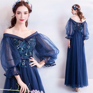 Off-shoulder Lantern-sleeve A-line Evening Gown