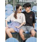 Couple Matching Heart Embroidery T-shirt