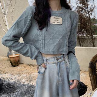 Applique Cable Knit Cropped Sweater