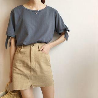Bow Short-sleeve Plain T-shirt