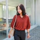 V-neck Puff 3/4-sleeve Top