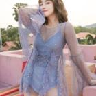 Sequined Lace Up Long-sleeve Swimsuit