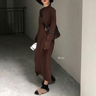 Long-sleeve Mock Neck Midi Dress