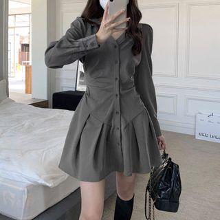 Long Sleeve Plain Mermaid Shirtdress