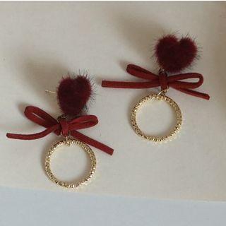 Fluffy Heart Bow & Hoop Earring