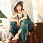 Floral Lace Trim Strappy Jumpsuit
