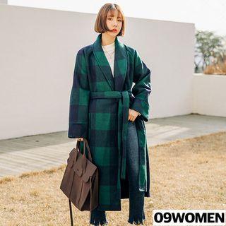 Tall Size Raglan-shoulder Long Plaid Robe Coat