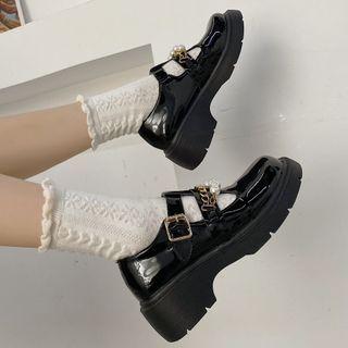 Chain Detail Platform Block Heel Mary Jane Shoes