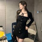 Long-sleeve Shrug / Spaghetti-strap Mini Sheath Dress