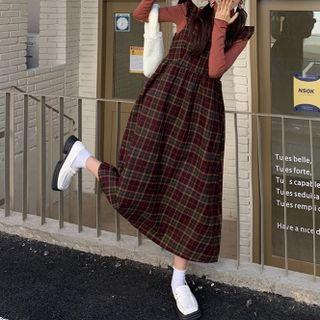 Long Sleeve Turtleneck Top / Plaid Pinafore Dress (various Designs)