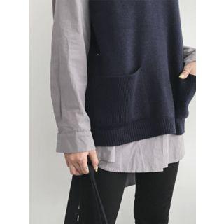 Pocket-accent Sleeveless Knit Top
