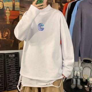 Mock Neck Lettering Loose-fit Top