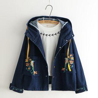 Embroidered Loose-fit Hooded Denim Jacket