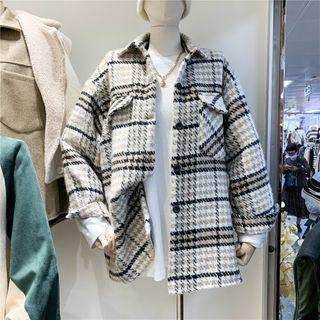 Plaid Button-up Jacket Plaid - Almond - One Size
