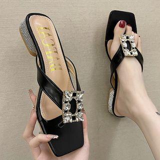 Block Heel Rhinestone Flip Flops