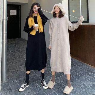 Long-sleeve Single Breast Knit Dress