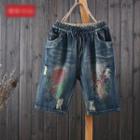 Print Distressed Shorts