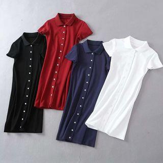 Short-sleeve Collared Buttoned Dress