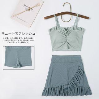 Set: Spaghetti-strap Swim Top + Ruffle Hem Swim Skirt