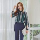 Set: Patterned Long-sleeve Top + Straight Pants