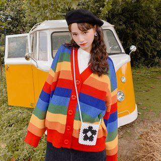 Striped Cardigan Red & Blue & Green - One Size