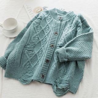Distressed Cable Knit Cardigan