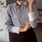 Embroidered Collar Stripe Shirt