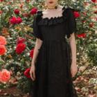 Square-neck Butterfly Embroidered Midi A-line Dress
