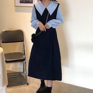 Mock Two Piece Midi Dress Blue - One Size