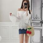 Off-shoulder Eyelet Lace Top With String