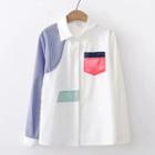 Striped Panel Color Block Shirt As Shown In Figure - One Size