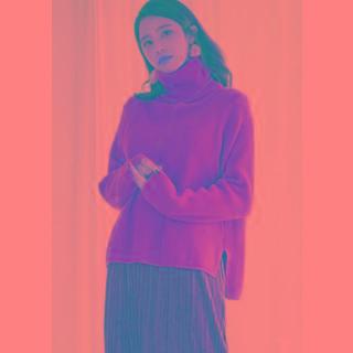 Turtleneck Raglan-sleeve Colored Rib Sweater