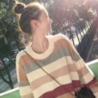 Striped Sweater Stripe - Gray & White & Coffee - One Size