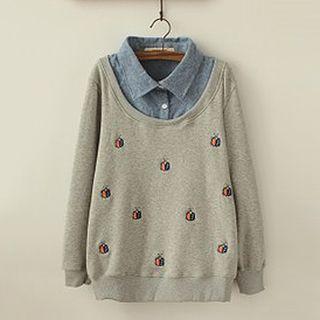 Embroidered Mock Two Piece Sweatshirt