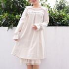 Long Sleeve Frilled Trim Lace Panel A-line Dress