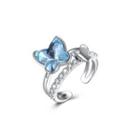 925 Sterling Silve Elegant Romantic Sweet Fantasy Butterfly Adjustable Opening Ring With Blue Austrian Element Crystal Silver - One Size