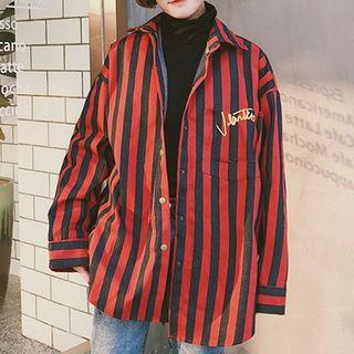 Pinstripe Long-sleeve Denim Jacket