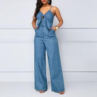 Spaghetti Strap V-neck Denim Playsuit