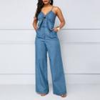 Spaghetti Strap V-neck Denim Playsuit