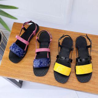 Woven Faux Leather Slingback Flat Sandals