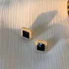 Square Rhinestone Earring 1 Pair - S925 Silver Needle - Gold & Black - One Size