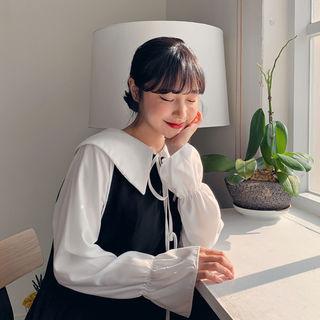 Puritan-collar Tie-neck Blouse