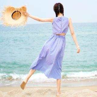 Cutout-back Sleeveless Gingham Dress