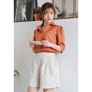 Puff-shoulder Ramie Shirt